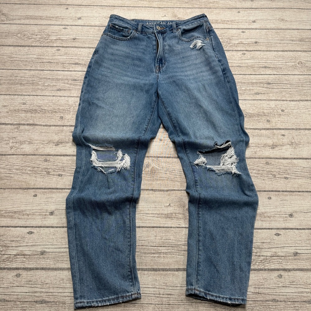 American Eagle Jeans Women's 6 Blue High Rise Comfort Stretch Ripped Distressed